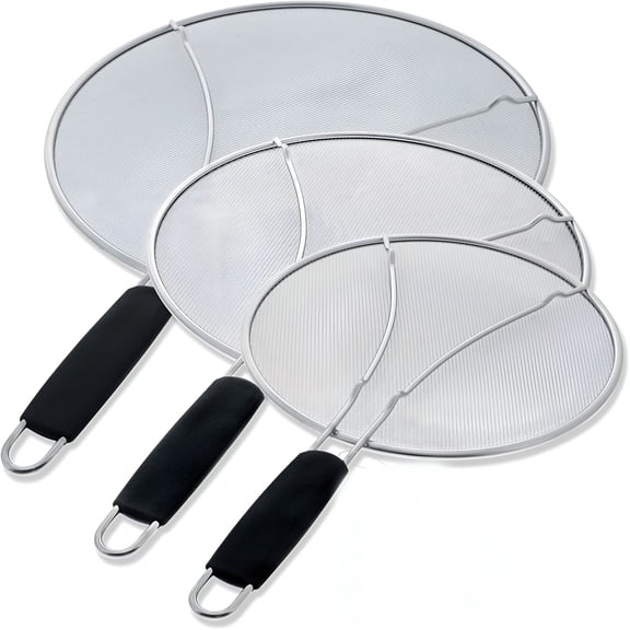 ACDANC 3-Piece Stainless Steel Splatter Guard Set (13",11.5",9.5") Fine Mesh Cover,Grease&Oil,Splatter Screen for Frying Pan,Cooking Pots,With Resting Feet&Comfort Grip Handles