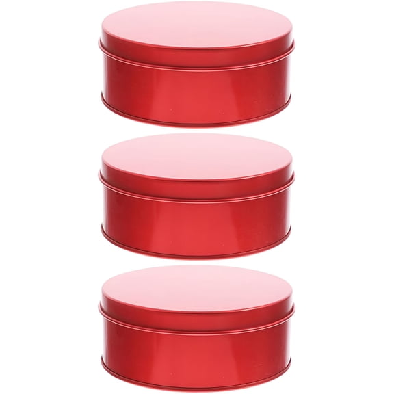 ACDANC 3 Pieces Round Red Tin Boxes with Lid Metal Tins Food Storage Containers for Holiday Treats and Baking Supplies