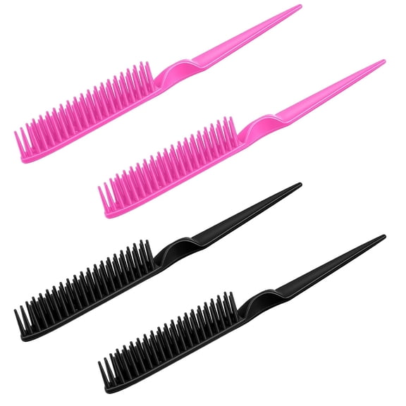 ACDANC 3 Row Hair Comb for Natural Detangling,4Pcs Rat Tail Styling Comb Set Nylon Bristle Unbraider Teasing Combs for Defining Curls and Sectioning Hair 3 Row Comb