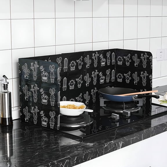 ACDANC 3 Sided Foldable Oil Splatter Guard, Heat Resistant Aluminum Foil Stovetop Shield, Adjustable Grease Barrier for Frying and Grilling, Black