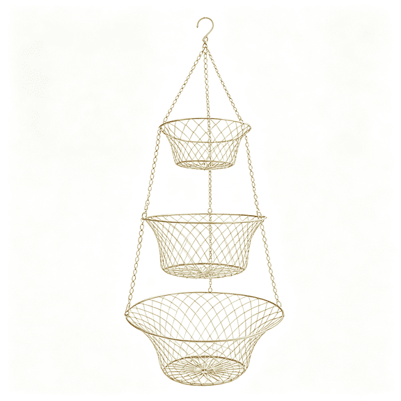 ACDANC 3-Tier Copper Hanging Basket for Kitchen&Bathroom,Maximize Space with This Foldable Fruit&Veggie Organizer; Rust-Resistant Storage for Pantry,Counter,Or Balcony