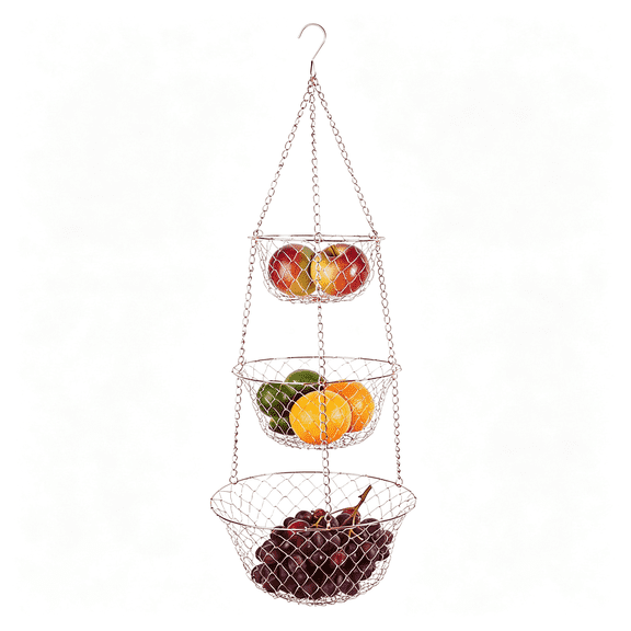 ACDANC 3-Tier Copper Kitchen Hanging Fruit Baskets, Hanging Fruit Baskets for Kitchen 32"Es