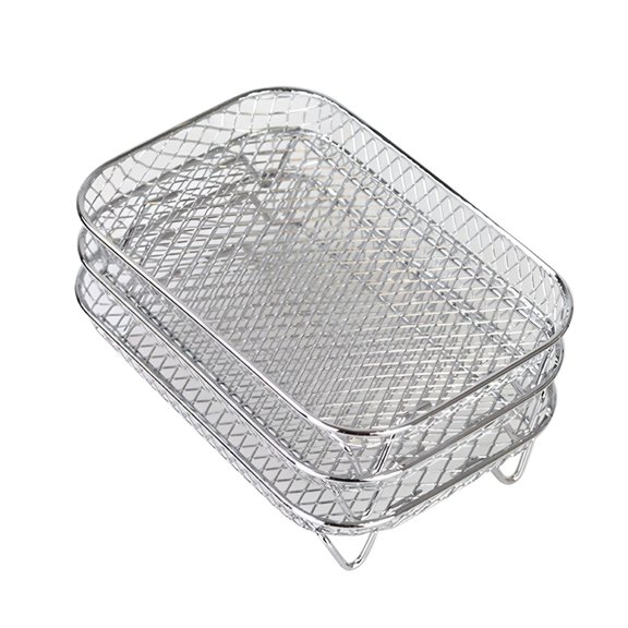 ACDANC 3 Tier Stainless Steel BBQ Grill Rack Set - 304 Food Grade Mesh Grilling Accessories for Air Fryer Oven and Steamer - Multi Layer Cooking Grid for Meat Vegetables Fries (Silver)