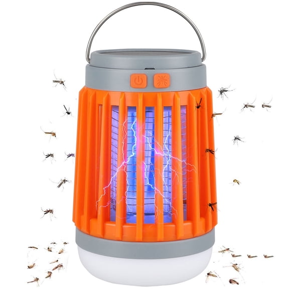 ACDANC 3-in-1 Bug Zapper Mosquito Killer Lamp,Solar Operated and Battery Powered Electric Mosquito Zapper with Rechargeable Waterproof Insect Fly Pest Attractant Trap Repellent Orange