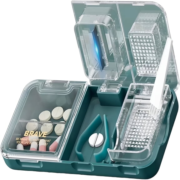 ACDANC 3-in-1 Pill Cutter Splitter for Tiny or Small Large Pills,Pill Crusher Grinder with Powder Brush Grind Tablets,Pill Carrier for Storage Pills,Mills for Elderly,Kids & Pets,Green