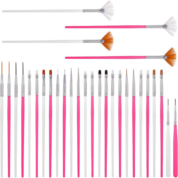 ACDANC 30 Pcs Cake Decorating Brushes, Food Safe Polyester Paint Brush Set for Fondant Cookie Icing, Multi-Function Pastry Baking Craft Tool, Pink and White