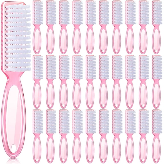 ACDANC 30 Pcs Nail Scrubber Brushes Bulk Handle Grip Manicure Brushes for Cleaning Fingernails Pedicure Cleaning Brush for Toes and Fingernail Cleaning(Clear Pink)