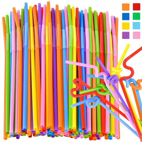 ACDANC 300 Pack Bendable Plastic Straws,10.24" Extra Long Colorful Disposable Drinking Straws,Flexible Bendy Straws for Juice,Smoothies,Milk & Party Drinks