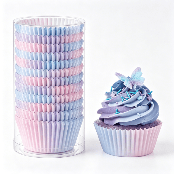 ACDANC 300Pcs Gradient Cupcake Liners Blue Pink Ombre Paper Baking Cups Mermaid Themed Muffin Cupcake Wrappers for Bridal Shower Wedding Baby Shower Gender Reveal Birthday Party Cake Decor