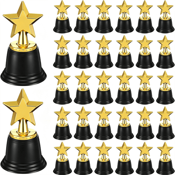 ACDANC 32 Pack Mini Gold Star Trophy Awards, 4.5 Inch Bulk Plastic Trophies for Party Favors, Learning Rewards, Sports Prizes, and Recognition Gifts (4.5 Inch Mini Trophies Gold)