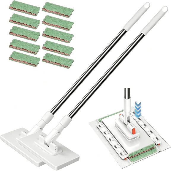 ACDANC 39.4" Hands-Free Multi-Purpose Flat Mop,Multifunctional Lazy Mop with One-Click Cloth Attachment with 10 Reusable Cloths,Ideal for Washbasin and Kitchen