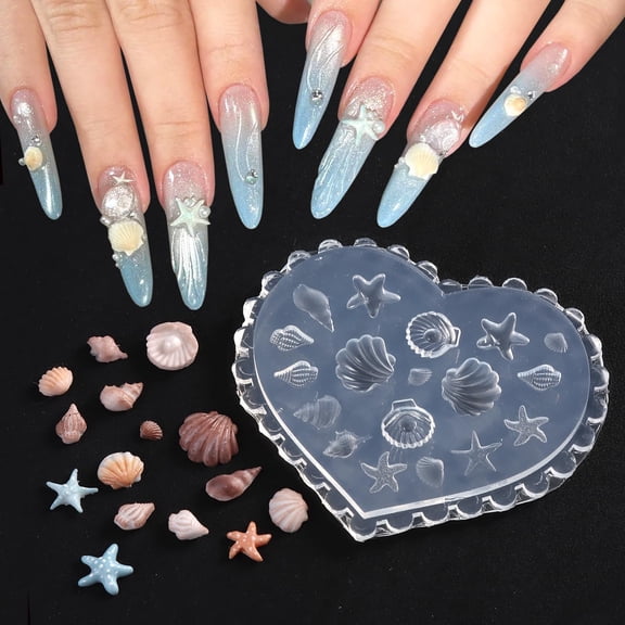 ACDANC 3D Ocean Life Nail Art Silicone Mold,Summer Sea Theme Starfish Seashell Conch Designs Carving Template Resin Craft Making Tool for Women Diy Manicure Decorations Accessories