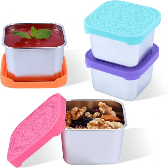 ACDANC 3Pack 6Oz Stainless Steel Snack Containers,Small Metal Food Storage Container with Silicone Lids,Leakproof Snack Lunch Container for Office,Travel