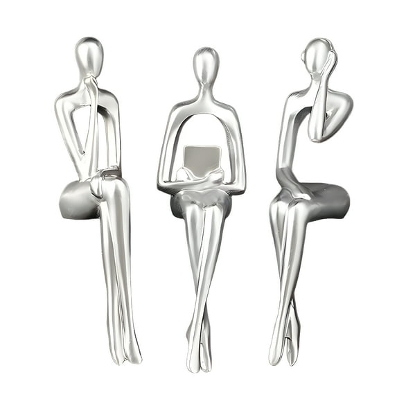 ACDANC 3Pcs Book Shelf Decor,Stable Solid Base Bookshelf Decor,Artistic Desk Ornament Desk Decorations,Silver,1.97*2.36*6.69in