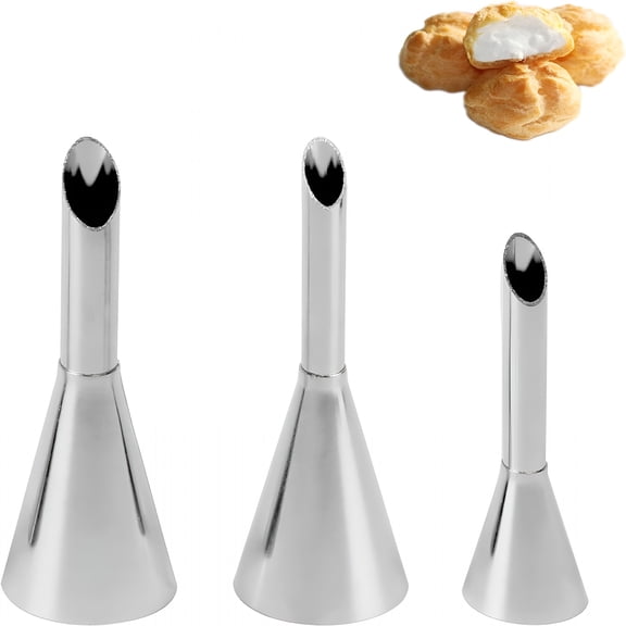 ACDANC 3Pcs Cream Icing Piping Nozzle Tips,Stainless Steel Long Cream Puff Nozzle Decor Small Pastry Icing Piping Decorating Tools