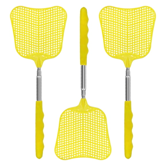 ACDANC 3Pcs Fly Swatter,Suitable for Kitchens and Indoors,Extendable Stainless Steel Handle,Thick, Flexible Wide Paddle House Must Haves Ergonomic Grip,yellow