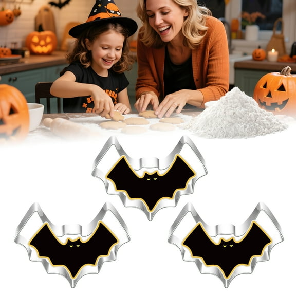 ACDANC 3Pcs Halloween Cookie Cutters,430 Stainless Steel Halloween Cookie Cutters,Bat Cookie Stamps,Style1