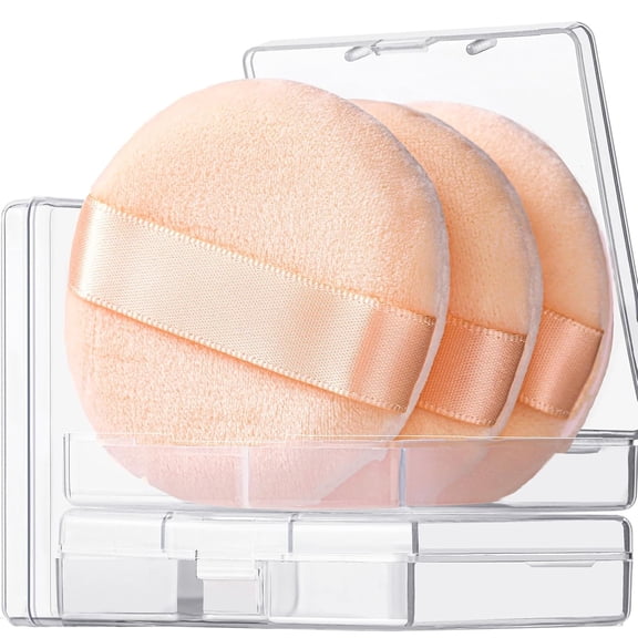 ACDANC 3Pcs Powder Puff 2.36",Soft Powder Puffs for Face Powder,Small Makeup Puff for Loose Pressed and Setting Powder with 3 Cases,Nude Powder Puffs for Face Powder