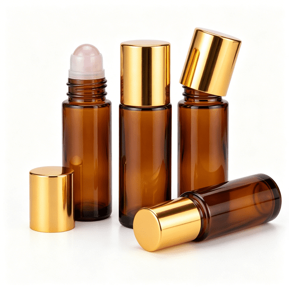 ACDANC 3Pcs Rose Quartz Roller Bottle Refillable Amber Glass Rollerball Bottles,Roll on Bottles,50Ml Empty Roll on for Essential Oils