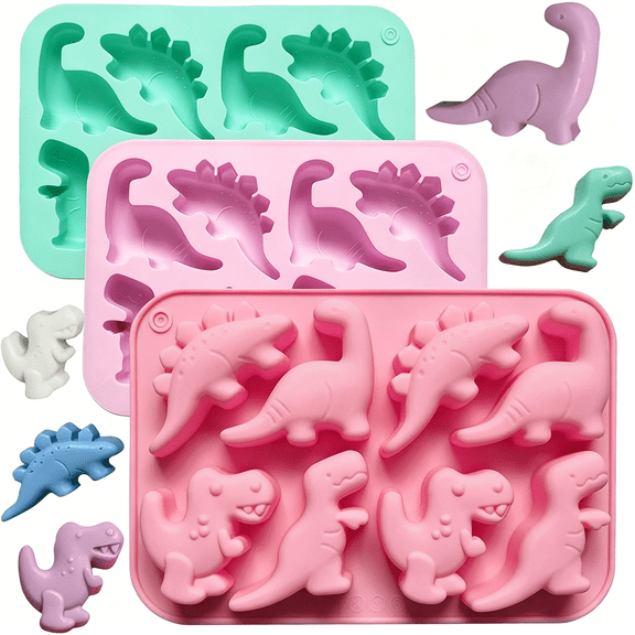 ACDANC 3Pcs Silicone Dinosaur Molds - Chicken Nugget, Popsicle & Chocolate Candy Maker - Non-Stick, Suitable for Children's Snacks, Parties, and Creative Cooking Dinosaur Molds3 Colors