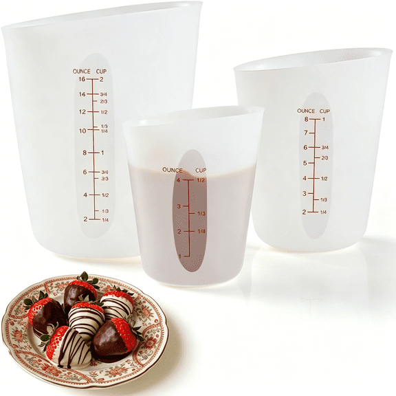 ACDANC 3Pcs Silicone Food-Grade Chocolate Melting Cups with Marking Ounce/Cup, Reusable Silicone Measure Mold for Diy Chocolate, Butter, Baking Supplies Chef Gifts