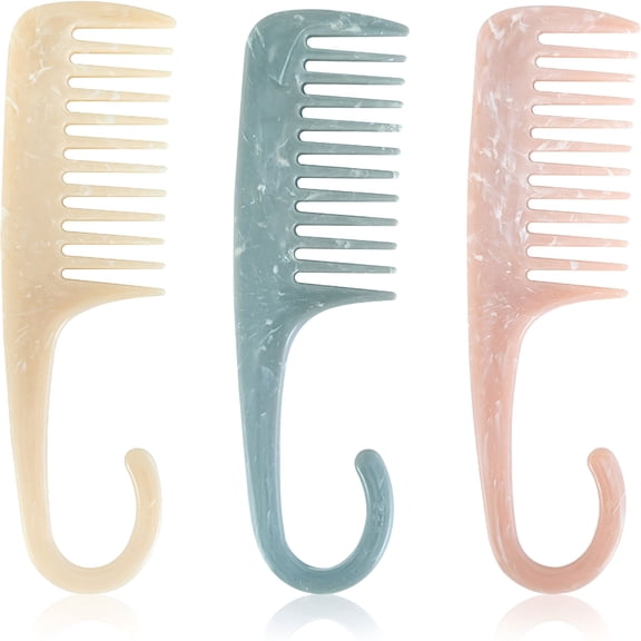 ACDANC 3pcs Shower Comb with Hanging Hook, Detangling Comb Large Wide Tooth Hanging Comb Set of 3 for Long, Wet or Curly Hair