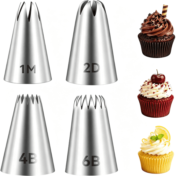 ACDANC 4 Cakes (1M,2D,6B,4B) Large Piping Tips,Cake Decorating Supplies Duyas Para Decorar Pasteles,1M Piping Tip,Icing Tips,Baking Tools,Suitable for Buttercream Frosting,Frosting