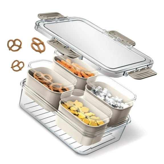 ACDANC 4-Compartment Mini Snackle Box,Charcuterie and Snack Container,Divided Serving Tray with Lids,Dishwasher Safe,Taupe
