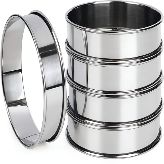 ACDANC 4 Inch Muffin Rings,Stainless Steel Crumpet Rings,Tart Rings for Baking,Double Rolled Nonstick Round Cake Ring,Metal Pastry Ring Mold for Dessert Food Making Tool