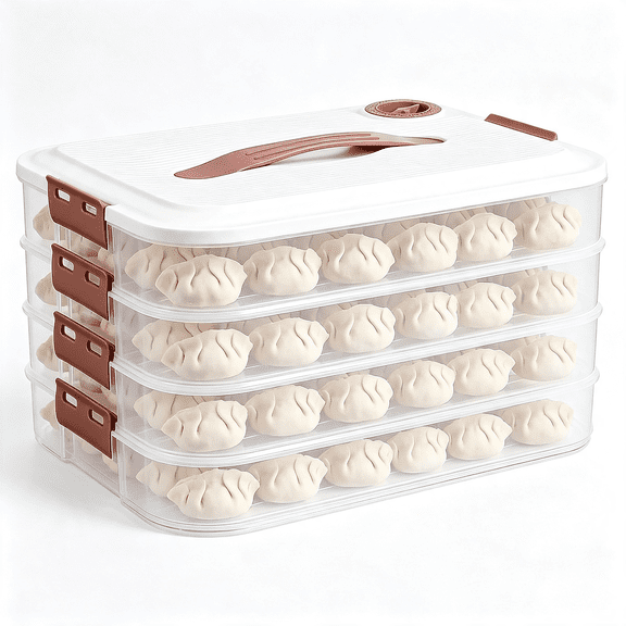 ACDANC 4 Layer Dumpling Box,Stackable Food Storage Containers with Handle and Lid Portable Cookie Storage Container for Fridge Dumpling Box