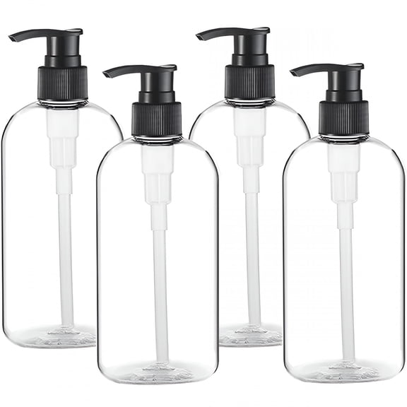 ACDANC 4 Pack 16 Oz Empty Plastic Pump Bottles, BPA Free Clear Refillable Dispenser for Shampoo Lotion Hand Soap, Portable Cylinder Travel Containers with Locking Pump
