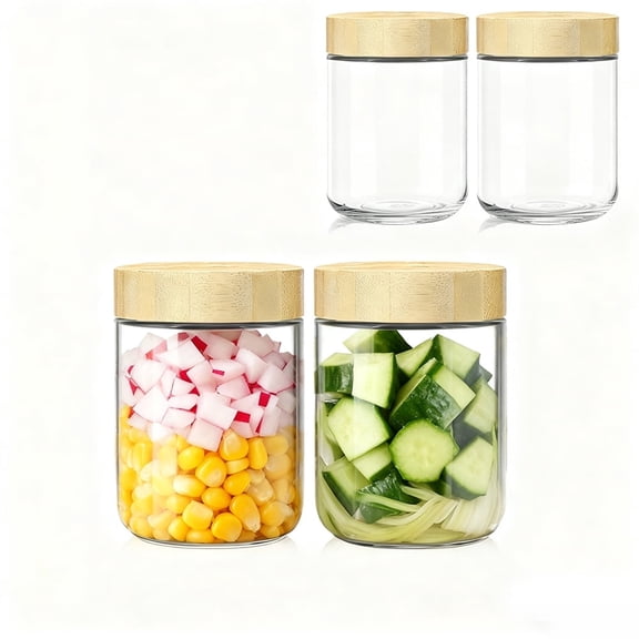ACDANC 4 Pack 16Oz Overnight Oats Containers with Bamboo Lids, Glass Jars with Airtight Lids for Meal Prep, Wide Mouth Mason Salad Jars, Glass Food Storage Container for Yogurt Chia Snacks