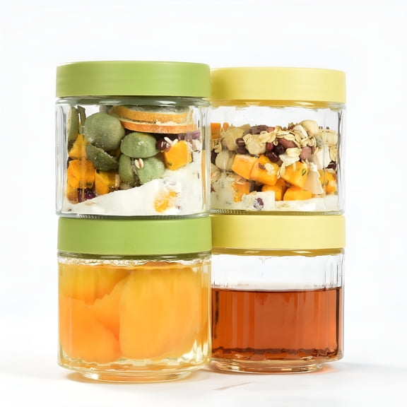 ACDANC 4-Pack 16Oz Overnight Oats Jars - Leakproof Airtight Mason Glass Jars for Meal Prep,Yogurt,Snacks & More - Bpa-Free Wide Mouth Containers-Two Green and Two Brown