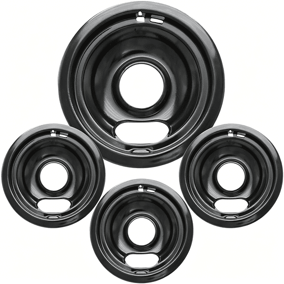 ACDANC 4 Pack Black Drip Pans,Compatible with Stove Top Drip Bowls. Include 3 Pcs 6 Range Replacement Drip Pans and 1 Pcs 8 Cooktop Drip Pans