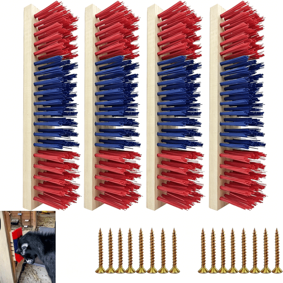 ACDANC 4 Pack Livestock Scratching Brushes Goat Scratcher Brush with 20 Screws,Goat Grooming&Massage Scratch Brushes for Goat Horse Cow Sheep Pig,Goat Supplies,Goat Toys(Red)