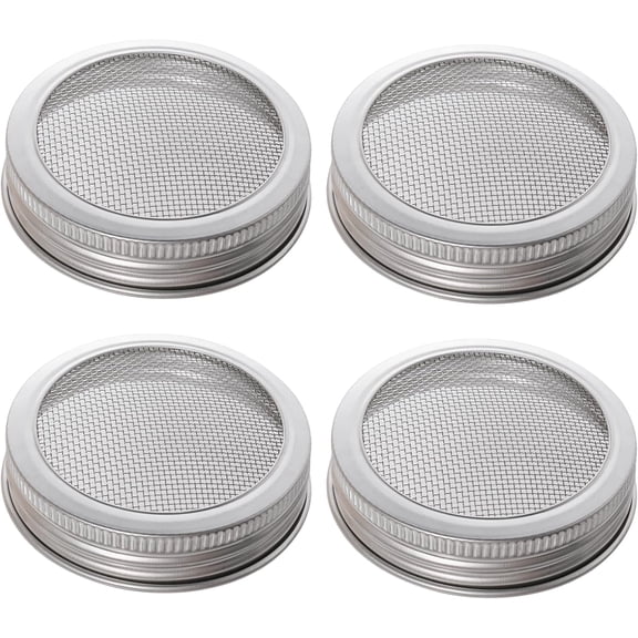 ACDANC 4 Pack Mesh Strainer Jar Stainless Steel Sprouting Jars Mason Regular Mouth Canning Lids for Growing Bean,Seeds and Salad(70Mm)