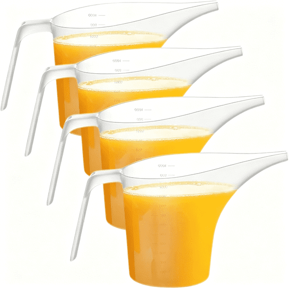 ACDANC 4 Pack Plastic Funnel Pitcher,Measuring Cup with Long Spout,Large Capacity Easy Pour Cup,Perfect for Bakeware Mold,Oils,Watering Plants (1000ml)
