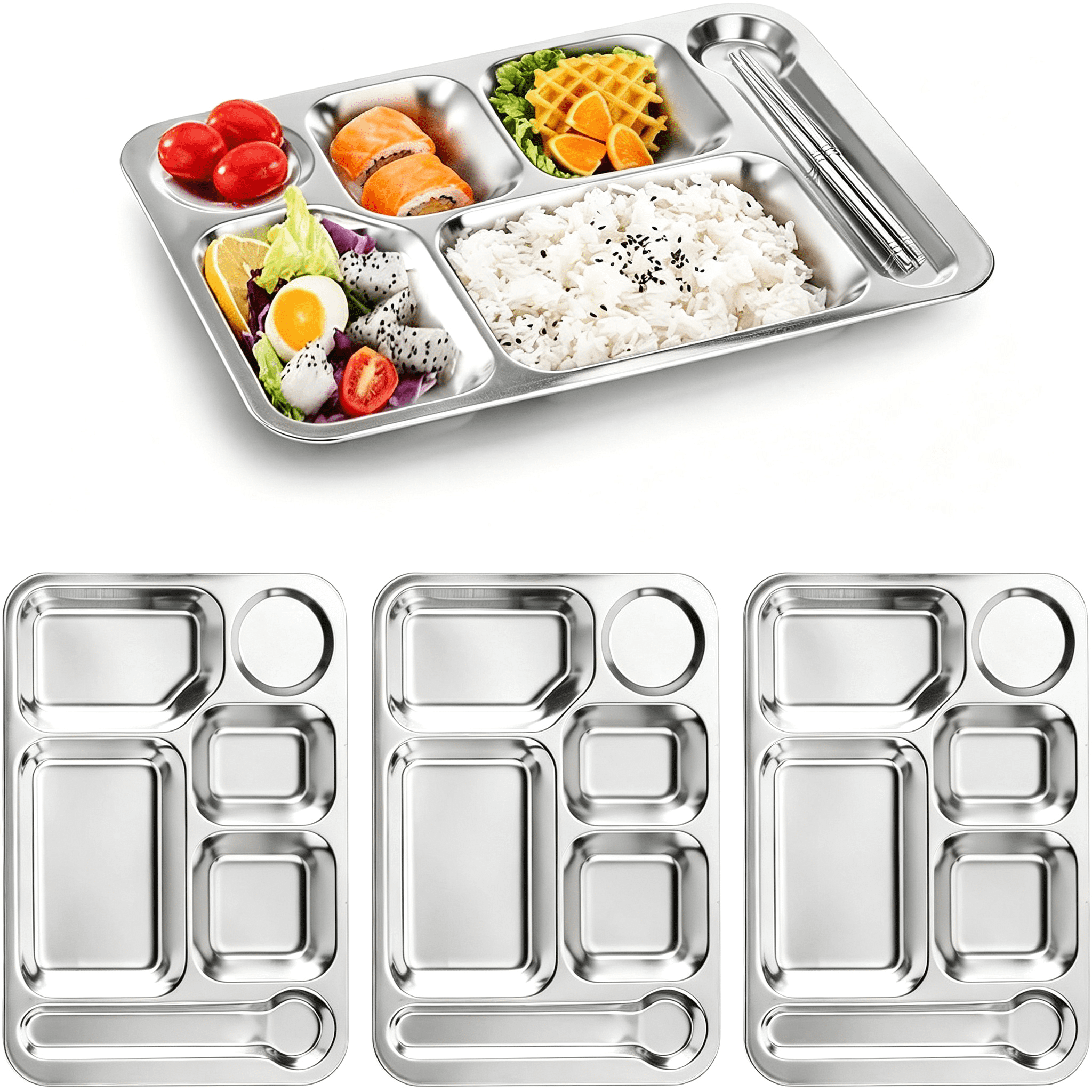 Picky Pet ACDANC 4 Pack Stainless Steel Rectangular Divided Dinner Tray, 6 ...