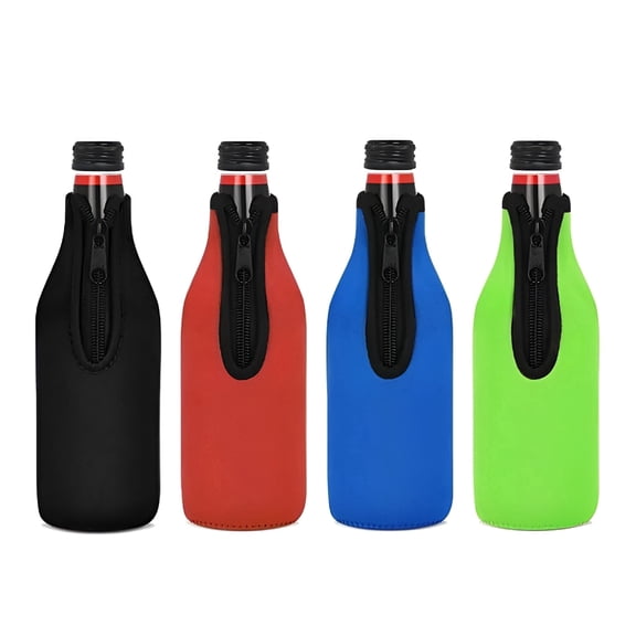 ACDANC 4-Pack Zippered Beer Bottle Koozies, 3mm Thick Insulated Can Cooler Sleeves, Reusable Drink Holder Jacket for European Pilsner Glass