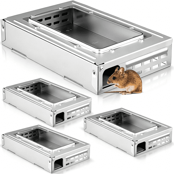 ACDANC 4 Packs Multi Catch Mouse Trap Clear Top Mice Trap Rodent Humanized Silver Rat Traps for Indoor Outdoor Rat Control Pet and Security