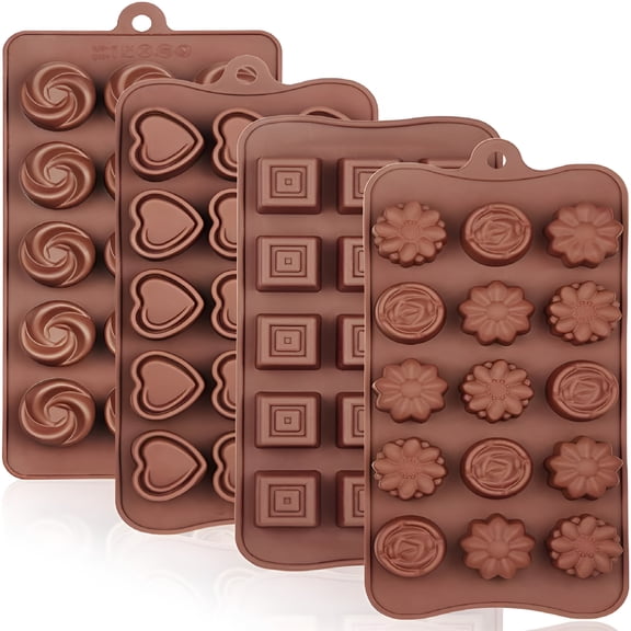 ACDANC 4 Packs Silicone Molds for Chocolate,Food Grade No-Stick Baking,Candy and Butter Mold with Different Shapes