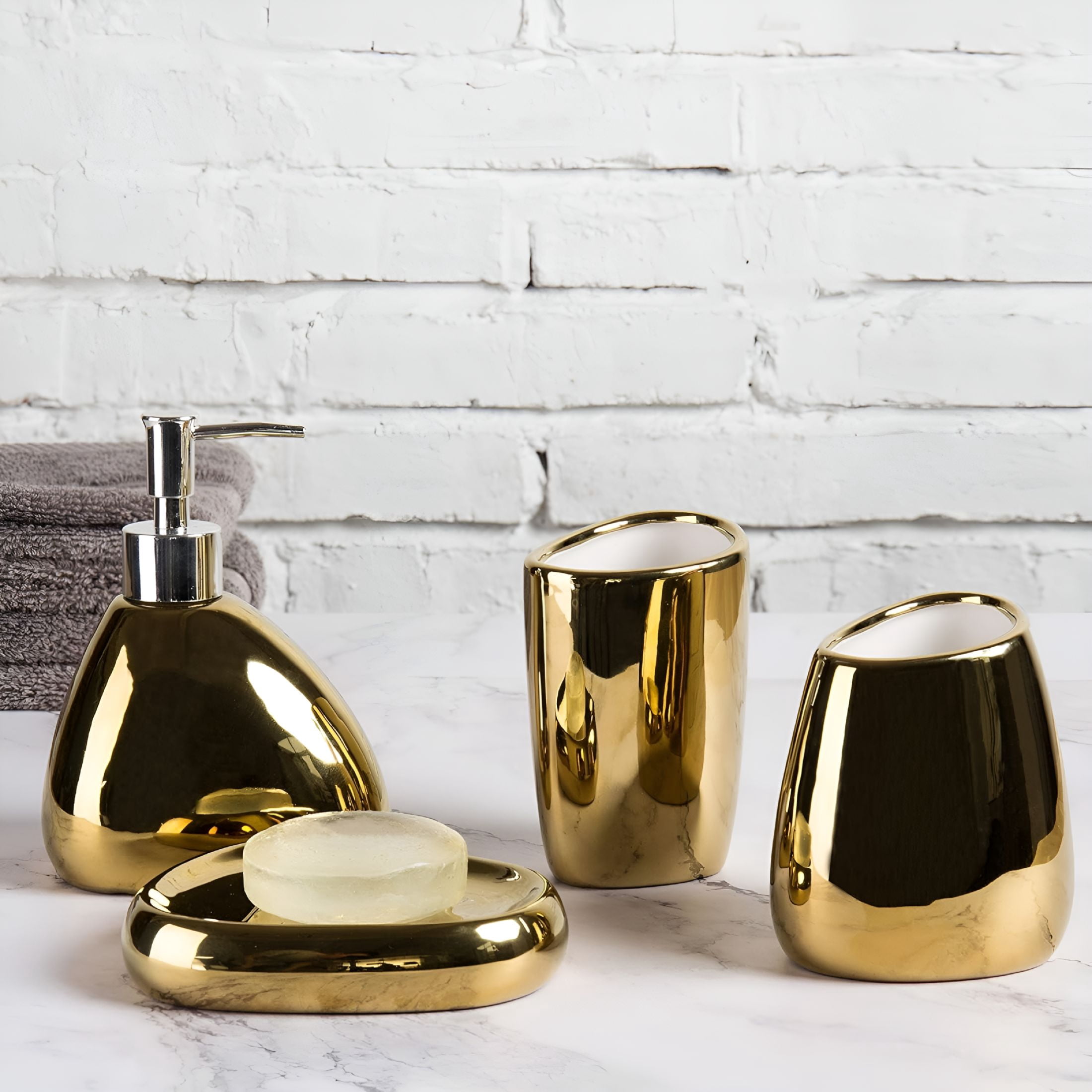 Gilbet Bar Soap Holder Dish Set Of 2 – Gold Plastic Soap Tray For Bathroom & Kitchen, No-Drain Design, Wide Stable Base