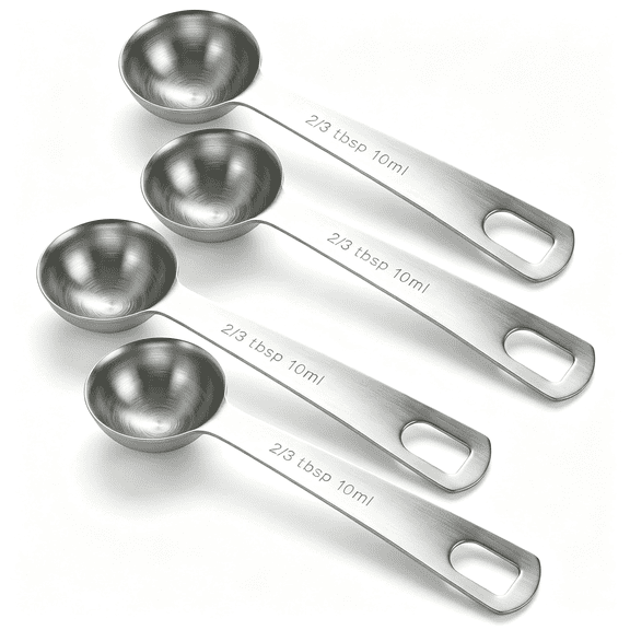 ACDANC 4 Pcs 2 Teaspoon Scoop, Stainless Steel 2/3 Tbsp Measuring Spoon, Durable Rust Resistant Precise Scoop for Coffee, Tea, Flour (10 Ml, 4.92 X 1.3 Inch)
