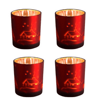 ACDANC 4 Pcs Candle Holder Mercury Glass Candle Holders Votive Tealight Holders with Red Christmas House Design