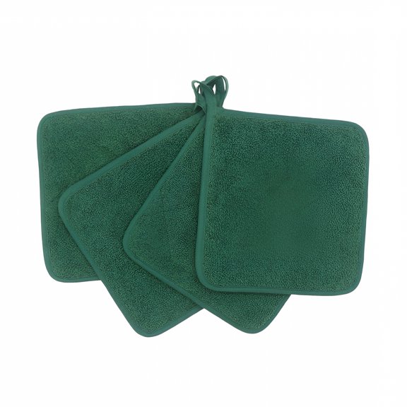 ACDANC 4 Pcs Cotton Pot Holders, Heat Resistant Terry Hot Pads, Machine Washable Kitchen Trivets, 7x7 Inch Dark Green