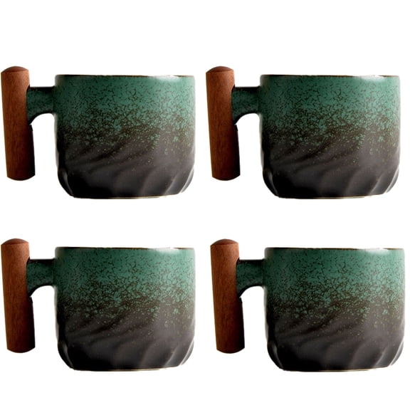 ACDANC 4 Pcs Espresso Cups Set, Gradient Green Ceramic Coffee Mugs with Ergonomic Handle, Double Wall Style Drinkware for Home, Cafe, Office
