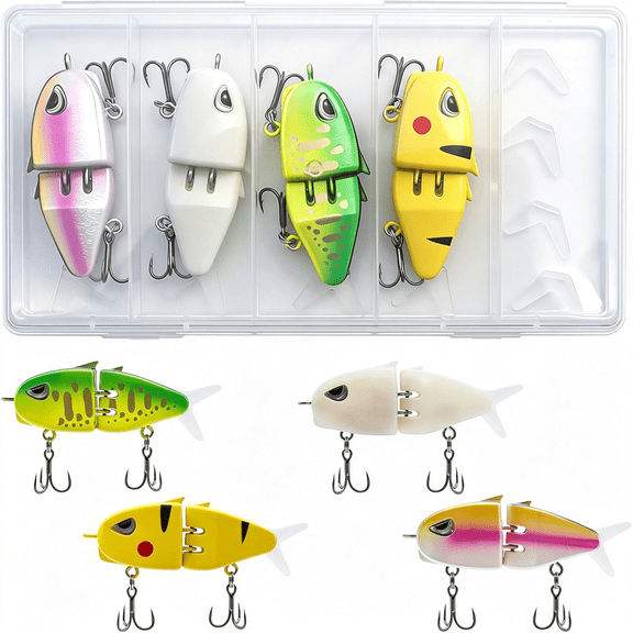 ACDANC 4 Pcs Mini Glide Bait, Glide Bait for Bass Fishing, Freshwater & Saltwater, Multi Jointed Swimbait Wobbler for Perch Bass Fishing, Glide Baits for Bass Fishing