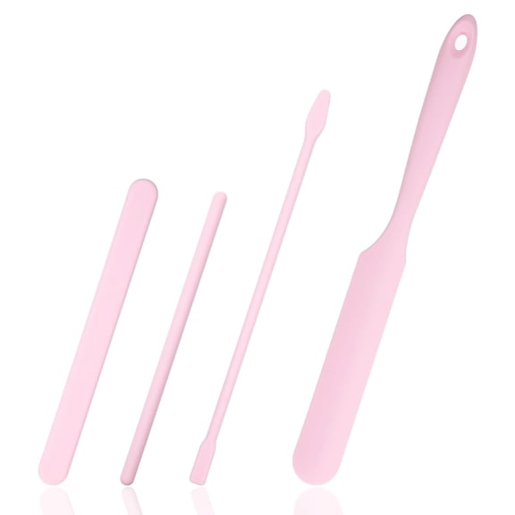 ACDANC 4 Pcs Non-Stick Wax Spatulas Set,Silicone Wax Applicator Different Sizes Scrapers Reusable Silicone Stirring Stick for Home Salon Body Use Silicone Wax Stick (Pink)