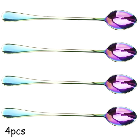 ACDANC 4 Pcs/Set Stainless Steel Spoons Iridescent Rainbow For Milkshake Coffee Drinks