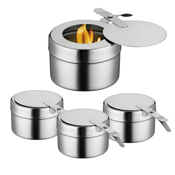 ACDANC 4 Pcs Stainless Steel Fuel Holders with Cover Chafer Canned Heat Buffet Warmers Fuel Cans for Buffets Barbecue Parties